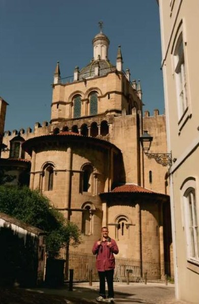 Breno in front of the Old Cathedral of Coimbra
